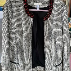 Chico's Textured Black and White Blazer with Red Accents